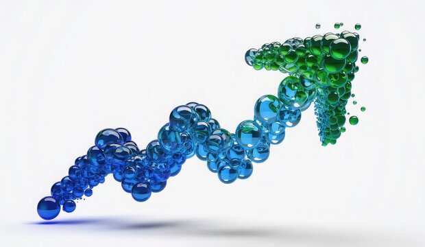 Premium 3D gradient arrow representing positive investment growth and financial success, sleek upward trajectory with smooth geometric curves, sophisticated blue and green gradient finish,