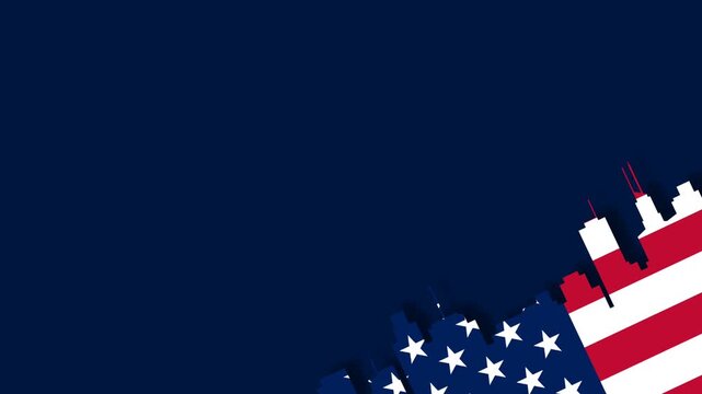 Patriot Day Memorial Background with US Flag and Twin Towers Silhouette.