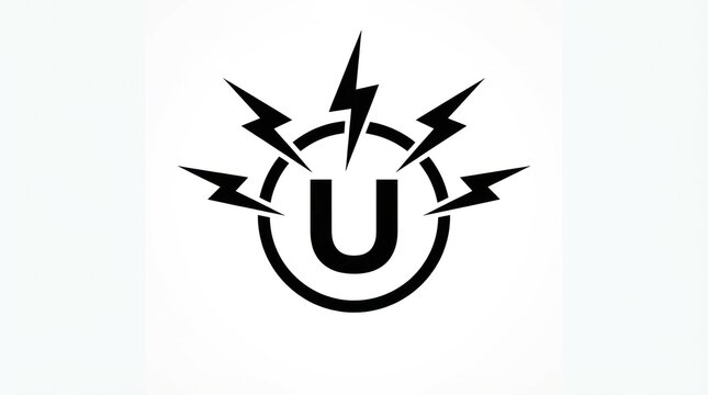 Modern letter U logo with lightning bolt icons.