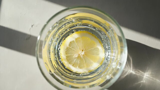 Refreshing Lemon Water in Glass with Sunlight - Healthy Hydration Drink Still Life Photography