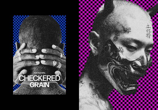 Vertical Checkered Grain Photo Effect For Poster And Print Design