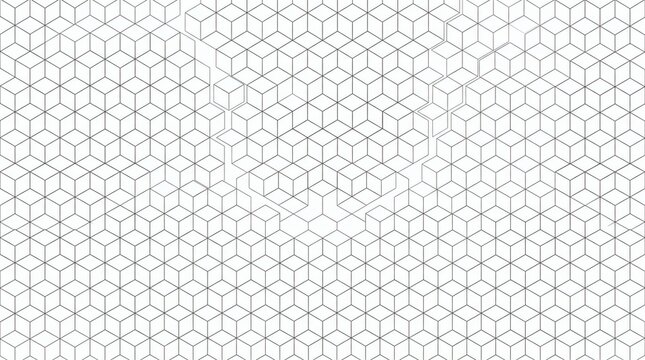 Geometric cube pattern background, minimalist white isometric line art, abstract repeating hexagon texture for corporate design