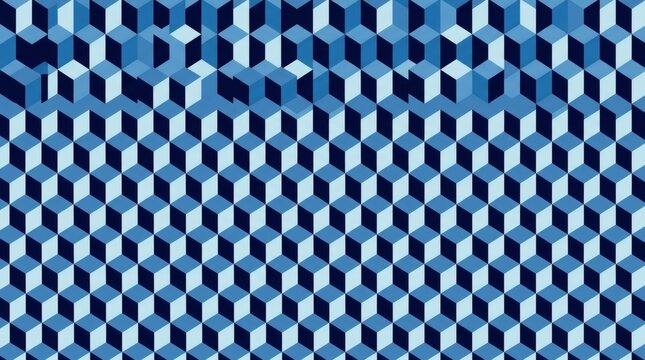 Geometric 3D Isometric Cube Pattern, Seamless Blue Hexagon Texture, Abstract Optical Illusion Background, Modern Graphic Design, Digital Art