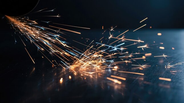 Fiery Sparks Flying and Exploding on Dark Surface