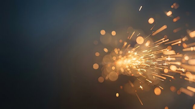 Golden Sparks and Bokeh on Dark Background with Copy Space