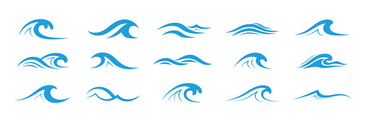 Fototapeta premium blue wave icon set for ocean, water, sea and aquatic design