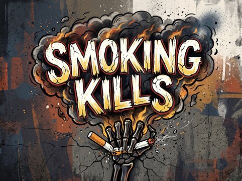 smoking kills illustration on wall