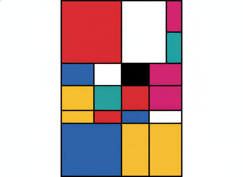 Abstract Geometric Composition with Colorful Rectangles and Squares in De Stijl Art Style, concept of geometric order and abstract harmony
