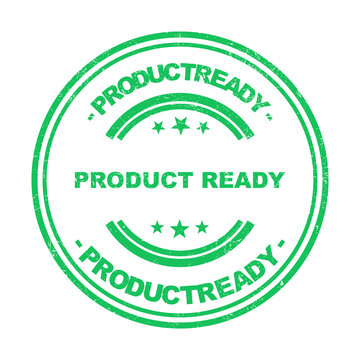 Green circular rubber stamp icon with the text product ready for business quality control isolated on transparent background