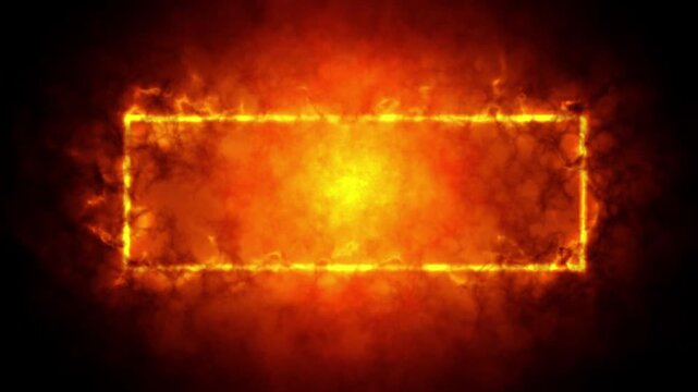 Flaming rectangular glowing frame with fire and smoke background