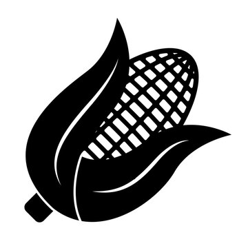 Corn Cob Silhouette Isolated on White Background