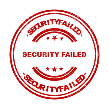 Red round security failed rubber stamp seal with text and stars on a simple flat surface isolated on transparent background