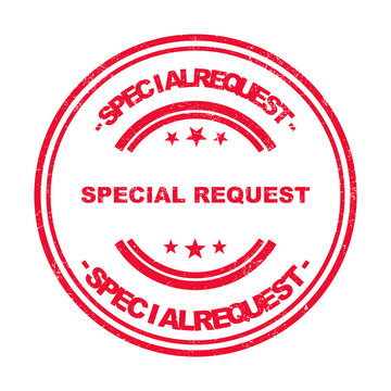 Red round special request rubber stamp ink mark with vintage grunge texture for documents isolated on transparent background