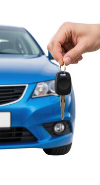 Hand holding car key closeup.