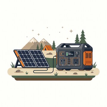 Portable power station with solar panel for off-grid camping and renewable energy supply