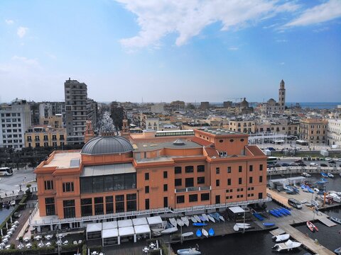 Teatro Margherita and cityscape of Bari city in Italy. City in Apulia region of Southern Italy.