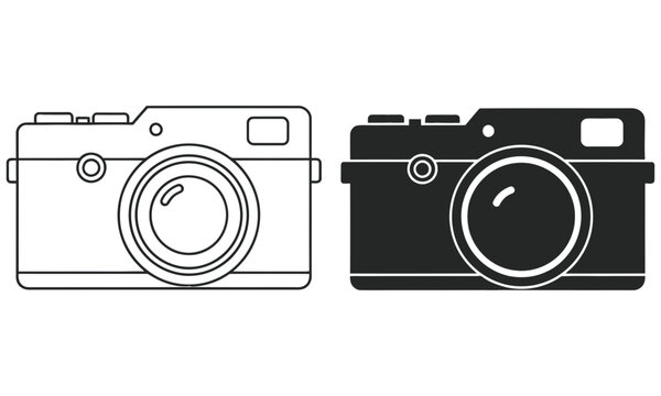Vintage camera icons in black and white