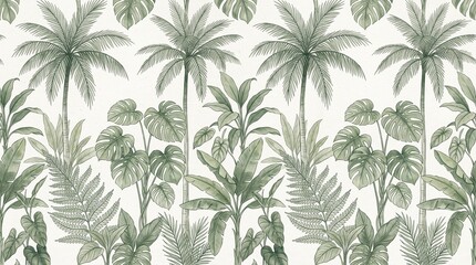 Tropical jungle botanical wallpaper pattern with palm leaves and exotic forest foliage © Bristy32