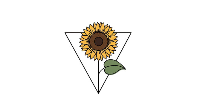 Geometric Floral Design: Sunflower in Triangle, Nature Art, Minimalist Icon