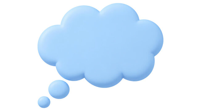 Blue 3d thought bubble fluffy cloud shape isolated on transparent background