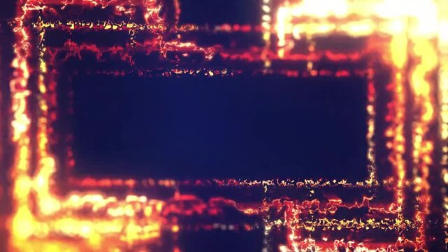 Glowing fire and energy particles rectangular frame motion background