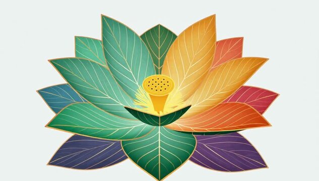 Premium Botanical Lotus Leaf Design Featuring Emerald, Turquoise, Coral, Violet, and Golden Accents