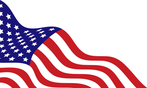 Waving American flag banner. Patriotic usa background with stars, red and white stripes, and copy space for text. Vector illustration