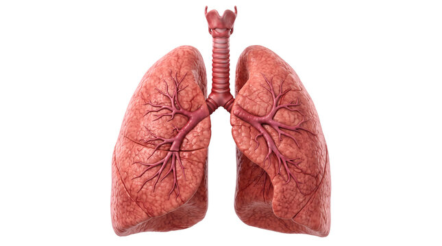 Human lungs anatomical model showing bronchial tree and internal structure with detailed pink organic texture and clear trachea isolated for medical education, research, healthcare analysis, clinical 