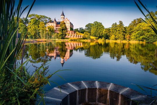 Calm afternoon scene of old Radun chateau. Amazing summer view of Radun village, Opava District in the Moravian-Silesian Region, Czech Republic, Europe. Traveling concept background.