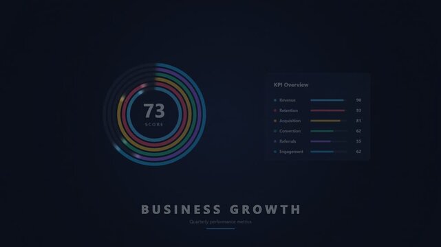 Business growth kpi dashboard with circular progress bar and data analytics