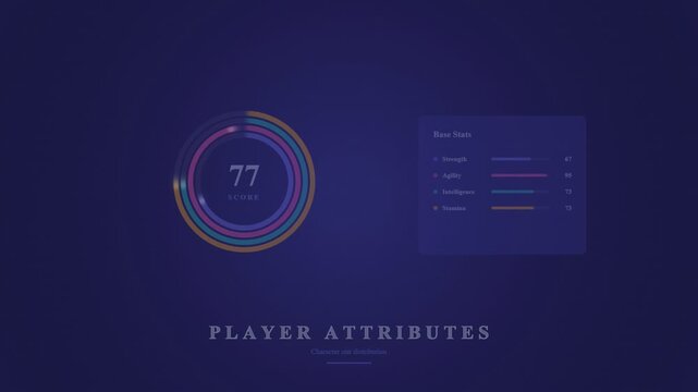Player attributes interface with circular progress bars and statistics data