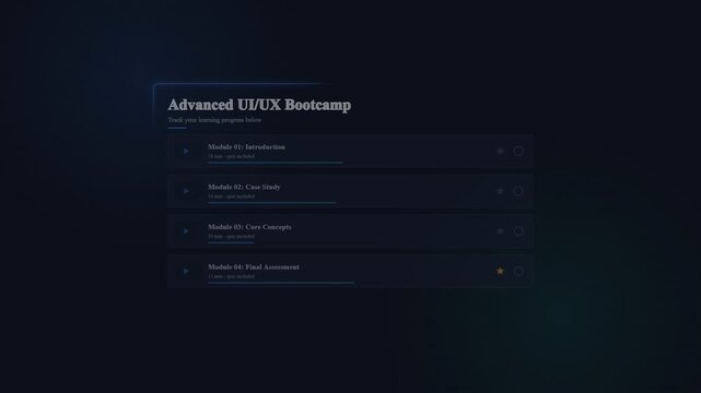 Advanced ui ux bootcamp digital course interface showing learning modules