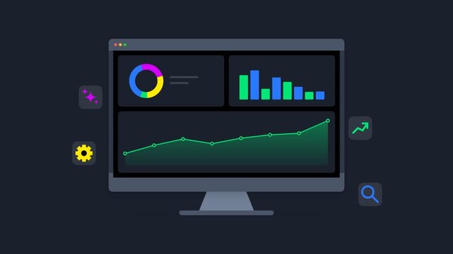 Digital dashboard analytics interface showing business growth and data charts