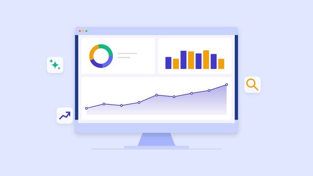 Business data analytics dashboard displayed on a modern computer screen monitor