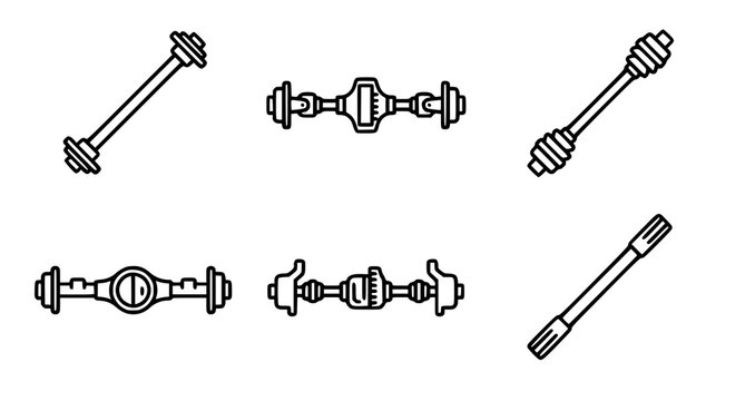 Car Axle Thin Line Vector Icon Set Automotive Drive Shaft Components