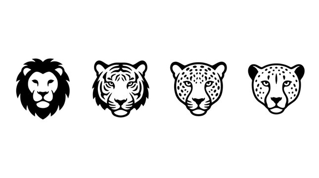 Black and white feline head icons lion and tiger.
