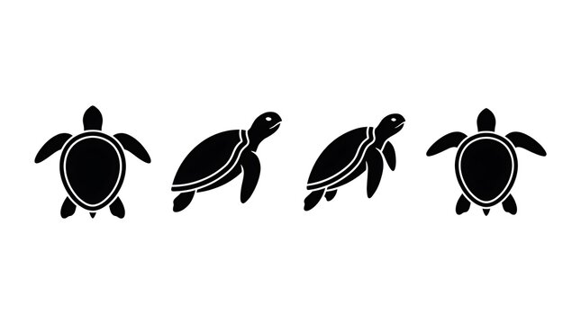 Black sea turtle silhouette icons on white background.