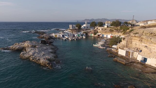 Aerial View Of Mandrakia Fishing Village In Milos Cyclades Greece