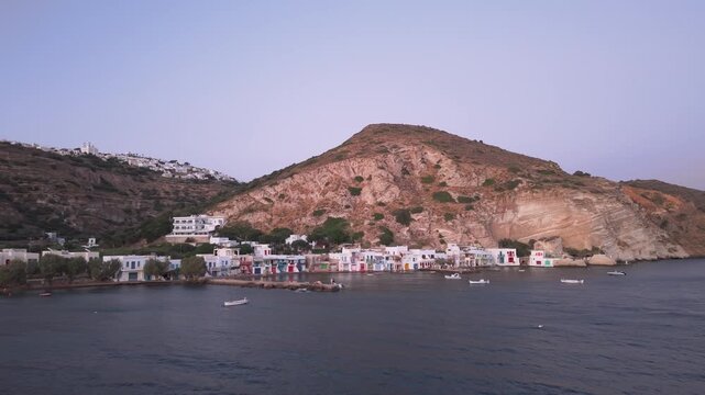 Aerial of Klima Fishing Seaside Village, Milos, Greece