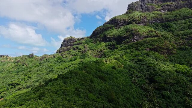 Bora Bora Island, French Polynesia. Drone Shot of Volcanic Mountain and Tropical Rainforest