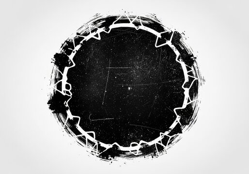 Distressed black stencil circle frame with a gritty, dirty texture and a rough ink brush border isolated on a plain light background layer, background, grunge, smear