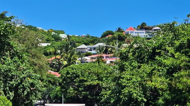 Saint Barthelemy Island Homes, Hillside Villas and Houses in Tropical Lush by Caribbean Sea