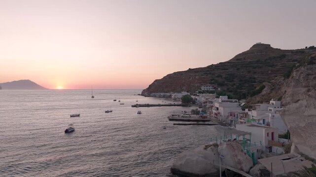 Aerial View Of Klima Fishing Village At Sunset In Milos Cyclades Greece