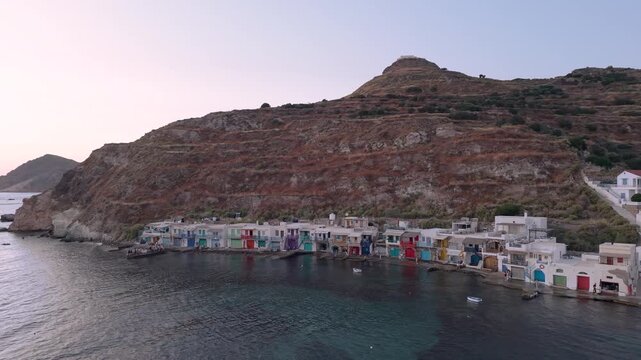 Wide Aerial View Of Klima Fishing Village In Milos Cyclades Greece