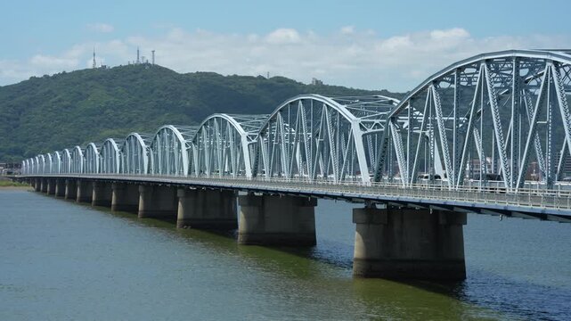 Yoshino River Bridge (Yoshinogawa Bridge) with Mount Bizan