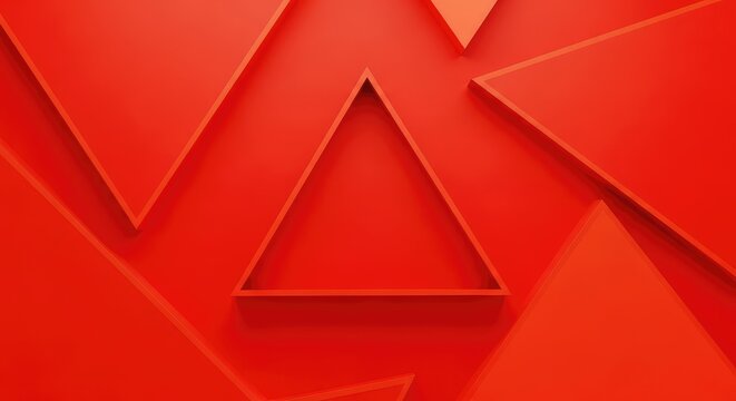 Vibrant scarlet background featuring a series of geometric triangles and sharp edges. The layered composition creates a modern digital art style, minimal, background, sharp