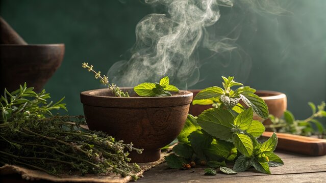 Traditional Ayurvedic herbal steam therapy promoting natural relaxation and wellness.