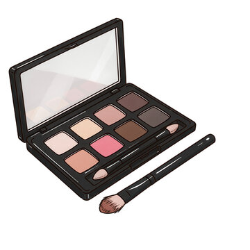 Eyeshadow palette with brush isolated on transparent background