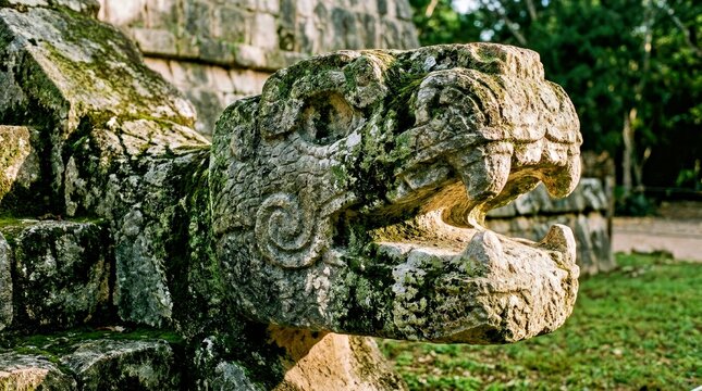 Ancient Stone Sculpture of a Serpent Head