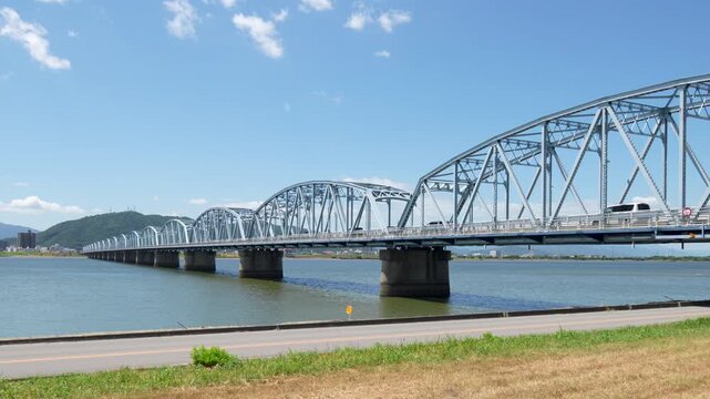 Yoshino River Bridge (Yoshinogawa Bridge) with Mount Bizan